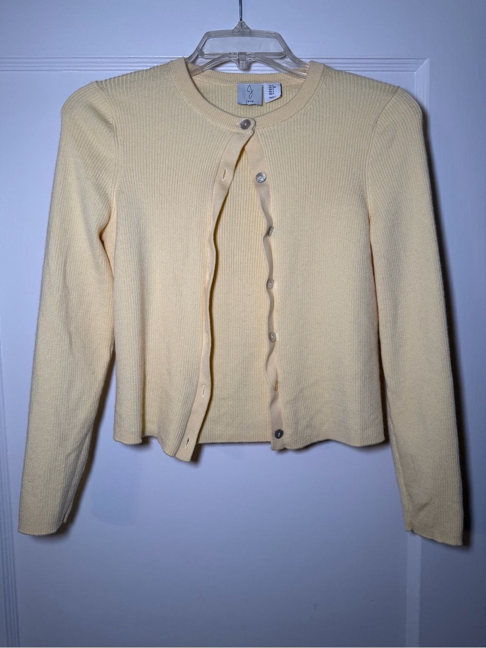 Joie Pale Yellow Ribbed Button-Front Cardigan
